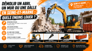 Lire la suite à propos de l’article Démolir un abri, un mur ou une dalle en Seine-et-Marne : quels engins louer ?